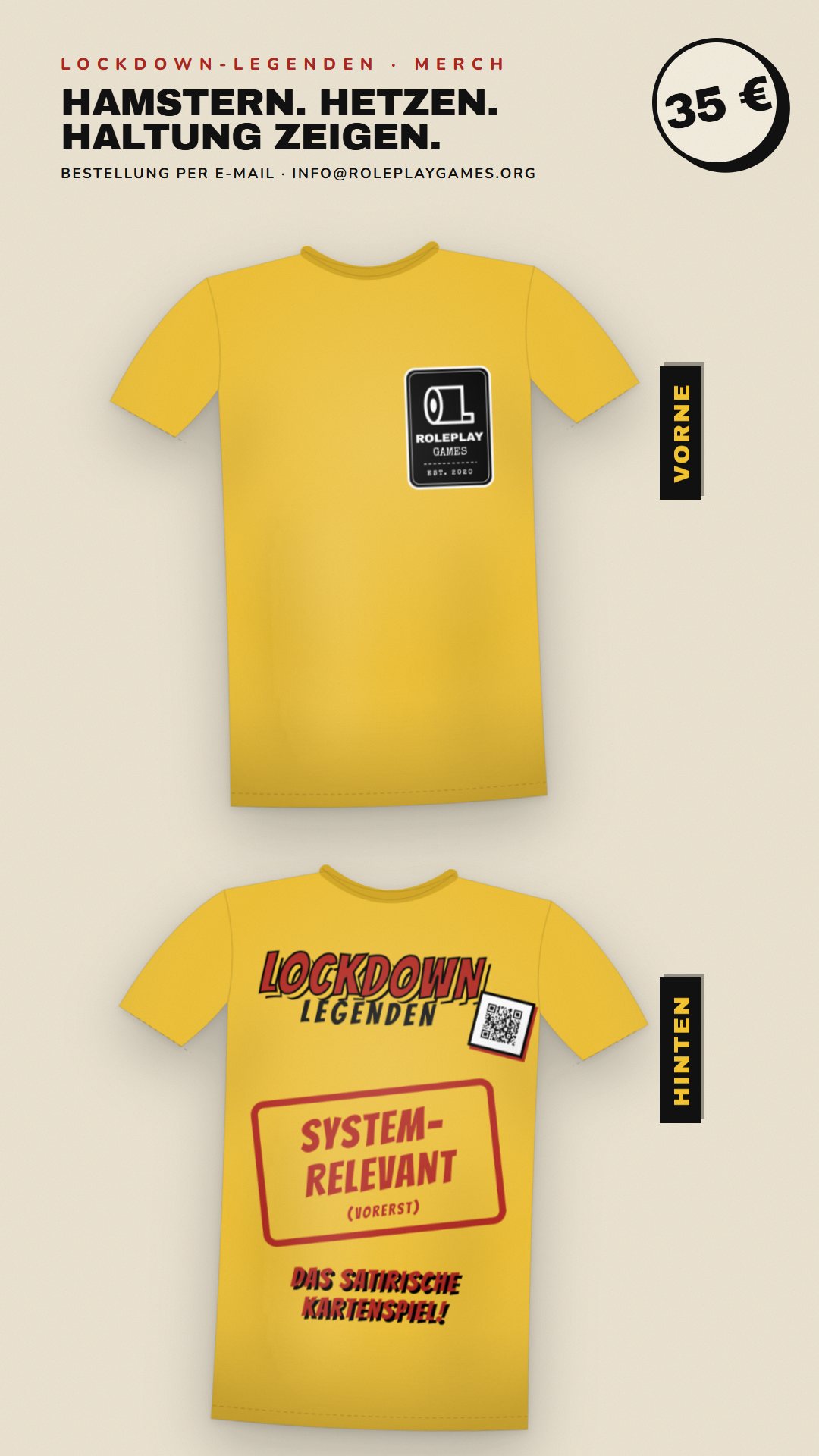 T-Shirt Systemrelevant, gelb, vorn und hinten